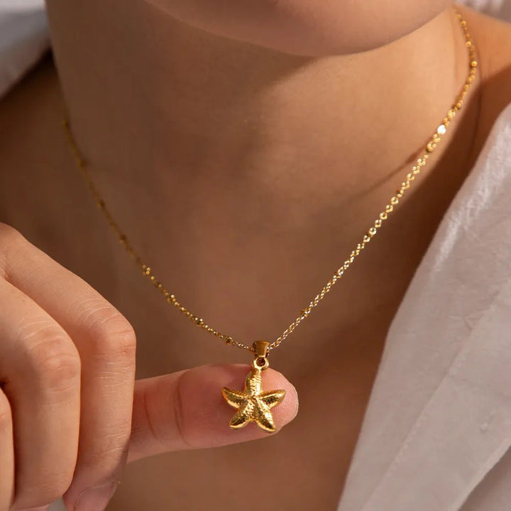 18K Gold Plated Starfish Pendant Necklace - Maka Boho