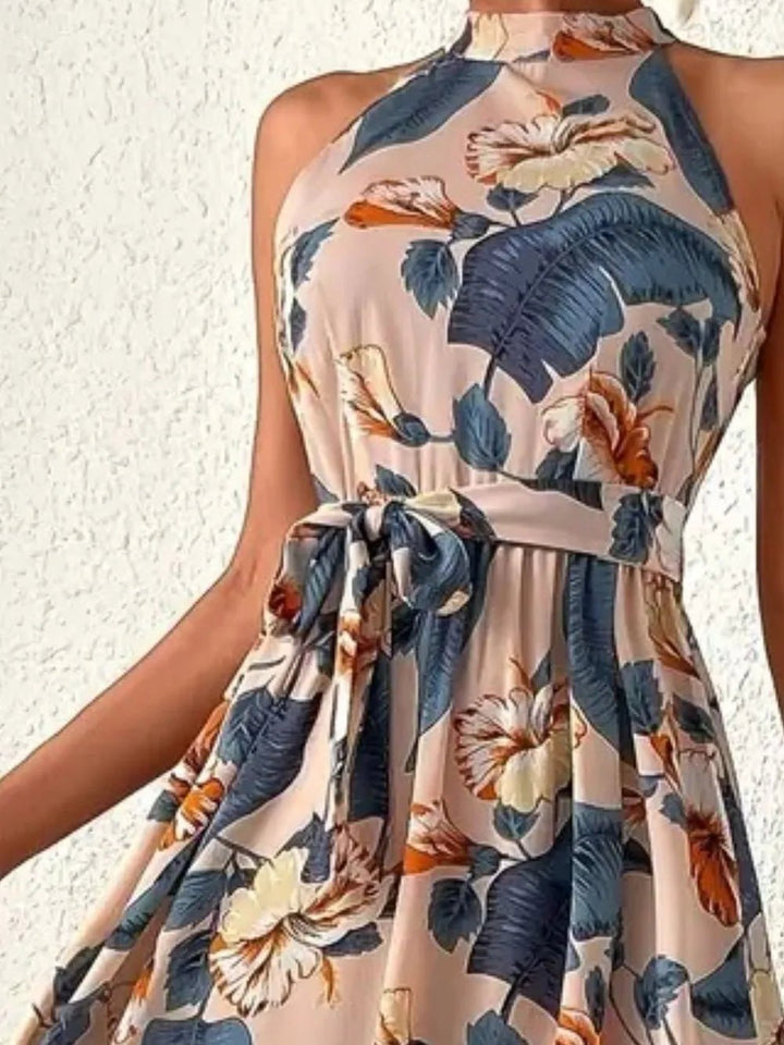 Tied Floral Sleeveless Dress - Maka Boho