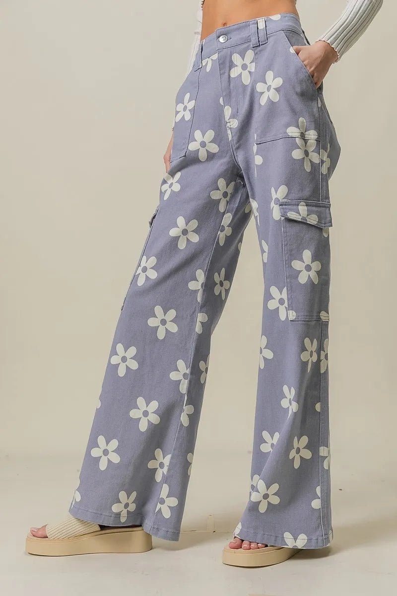 BiBi Flower Printed Side Pocket Wide Pants - Maka Boho