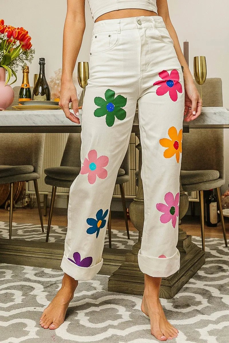 BiBi Flower Print Straight Legs Pants - Maka Boho