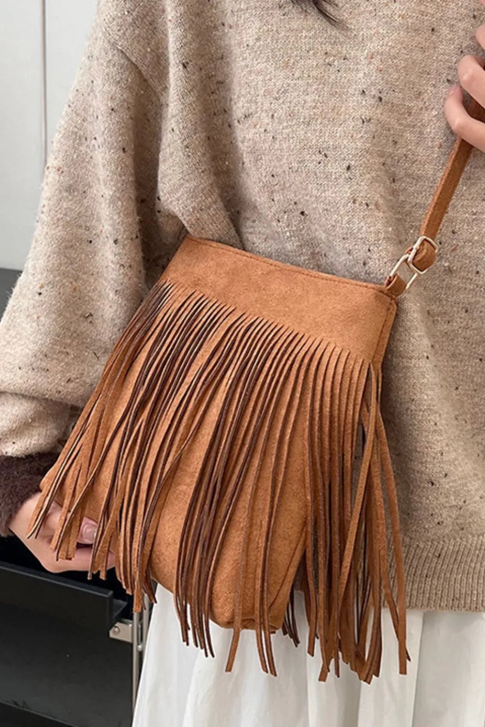 Suede Fringe Shoulder Bag - Maka Boho