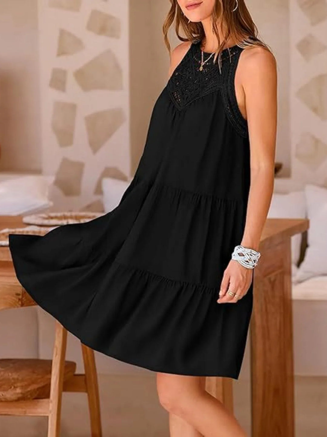 Crochet Lace Tiered Summer Dress - Maka Boho