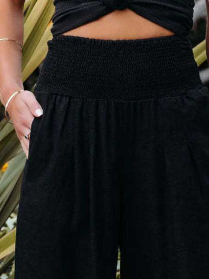 Full Size Smocked Waist Wide Leg Pants - Maka Boho