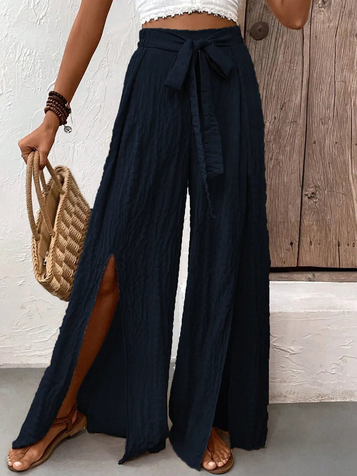 Honey Tied Slit Wide Leg Pants - Maka Boho
