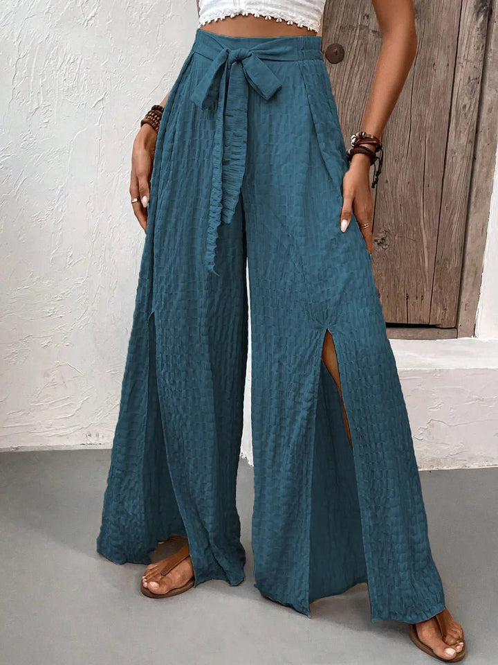 Honey Tied Slit Wide Leg Pants - Maka Boho