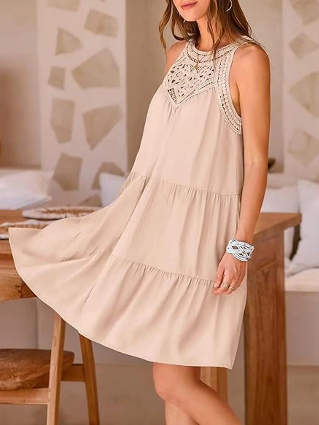Crochet Lace Tiered Summer Dress - Maka Boho