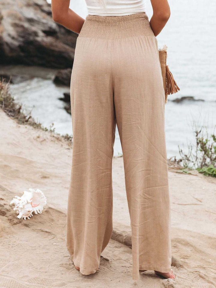 Full Size Smocked Waist Wide Leg Pants - Maka Boho