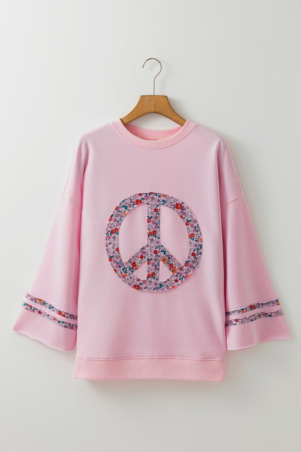 Jet Stream Floral Peace Sign Drop Shoulder Top - Maka Boho