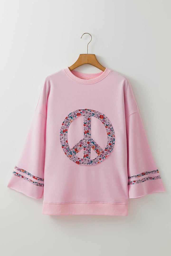 Jet Stream Floral Peace Sign Drop Shoulder Top - Maka Boho