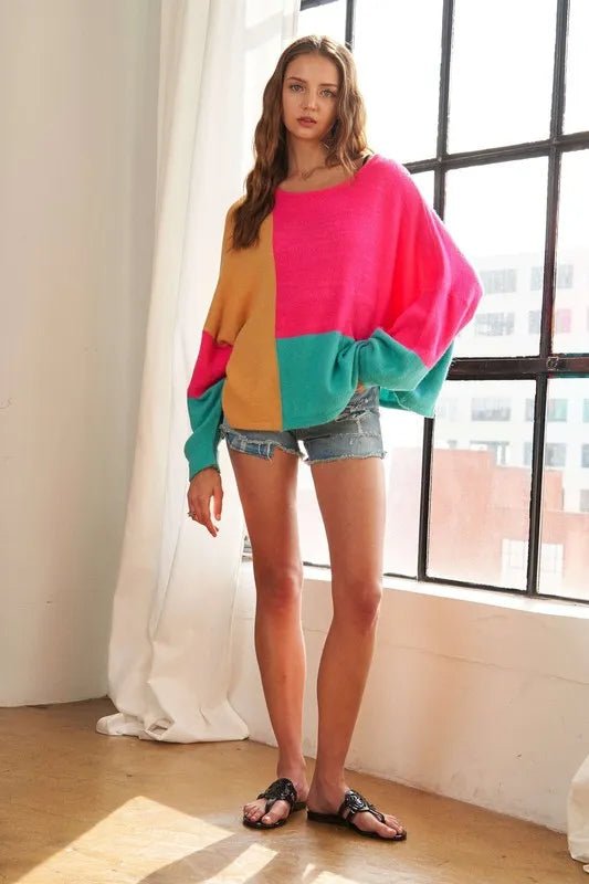 ADORA Loose Fit Colorblock Sweater - Maka Boho