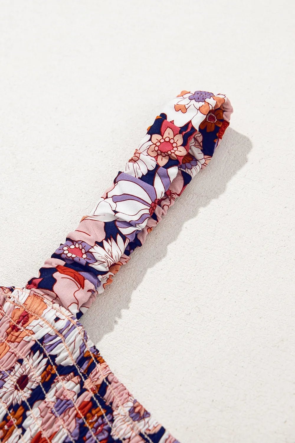Floral Print Smocked High Waist Square Neck Jumpsuit - Maka Boho