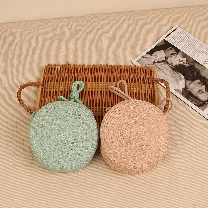 Summer Round Straw Bag For Women Woven Handmade Shoulder Bag New Travel Rattan Beach Bag Casual Style Crossbody Bag Handbag Purs - Maka Boho