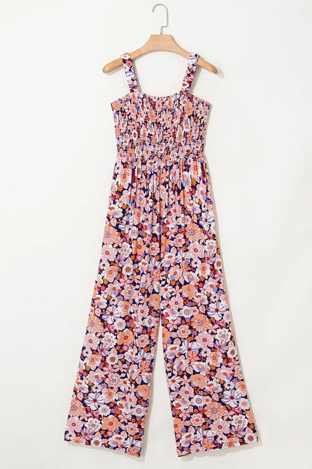Floral Print Smocked High Waist Square Neck Jumpsuit - Maka Boho