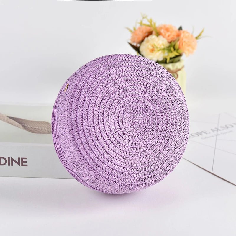 Summer Round Straw Bag For Women Woven Handmade Shoulder Bag New Travel Rattan Beach Bag Casual Style Crossbody Bag Handbag Purs - Maka Boho