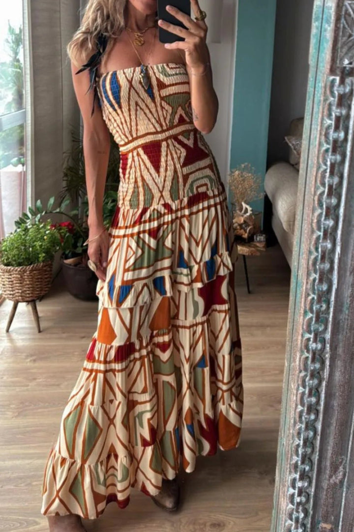 Smocked Printed Tube Dress - Maka Boho