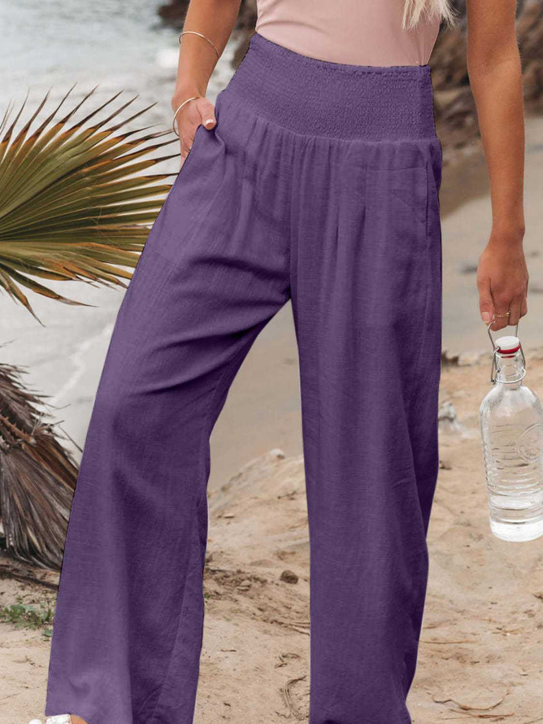 Full Size Smocked Waist Wide Leg Pants - Maka Boho