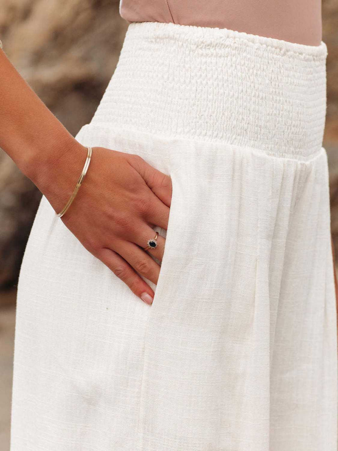Full Size Smocked Waist Wide Leg Pants - Maka Boho