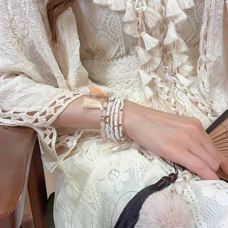 Tassel Rice Bead Bracelet - Maka Boho