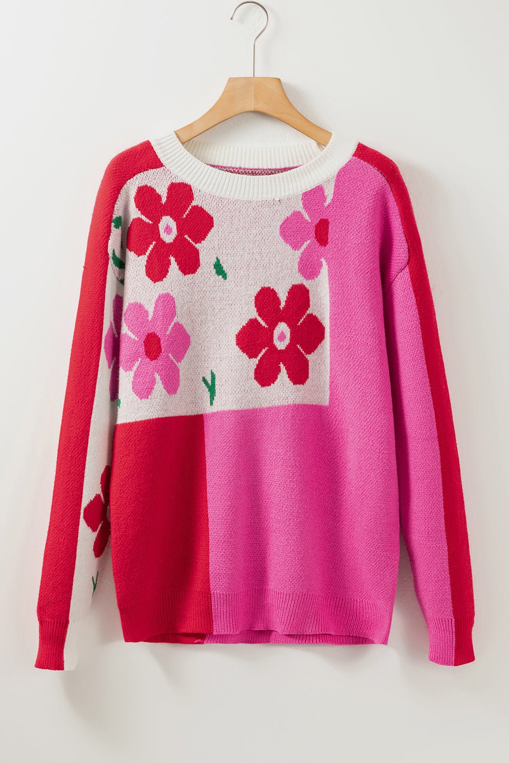 Rose Color Block Sweater - Maka Boho