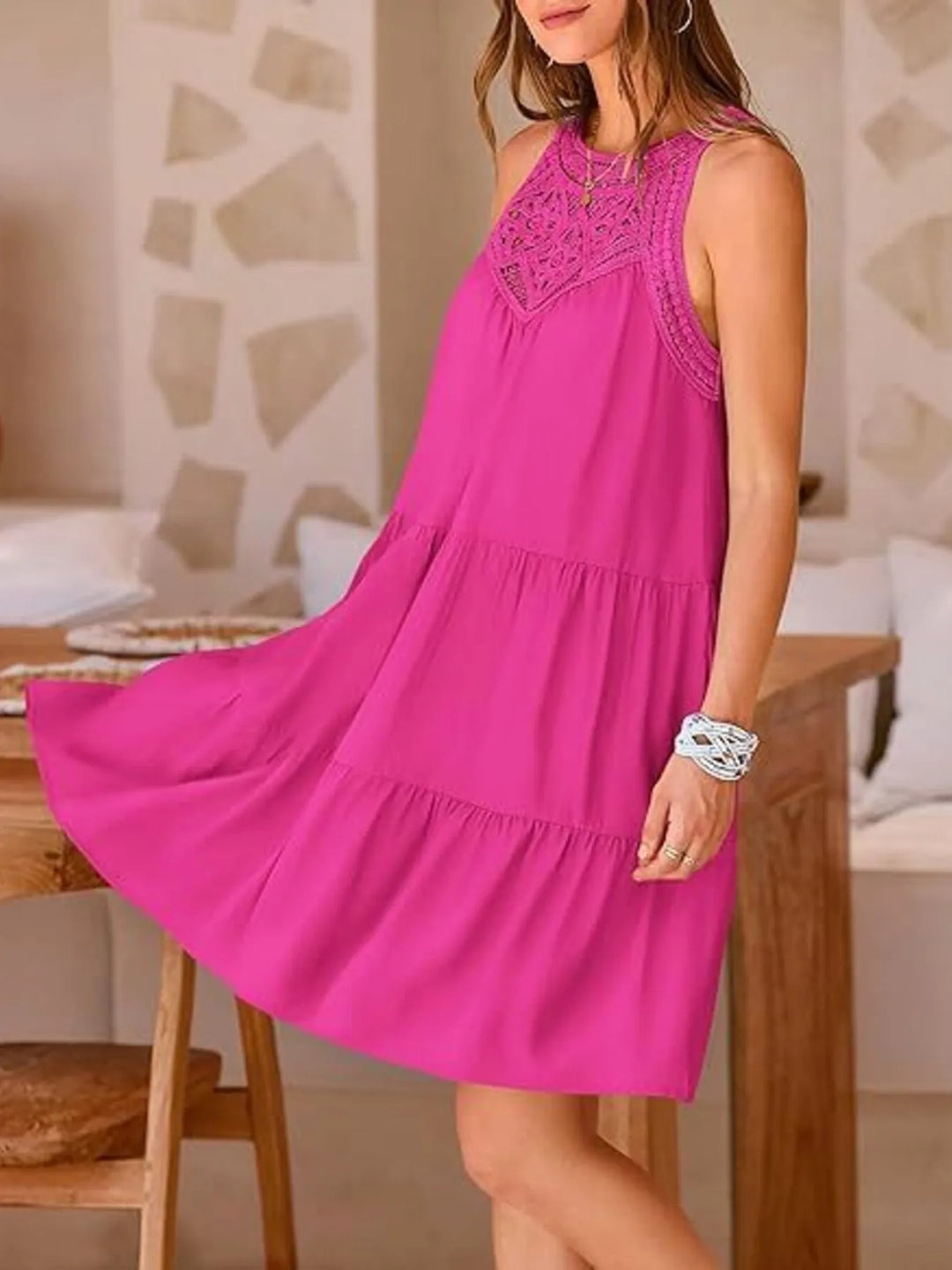 Crochet Lace Tiered Summer Dress - Maka Boho