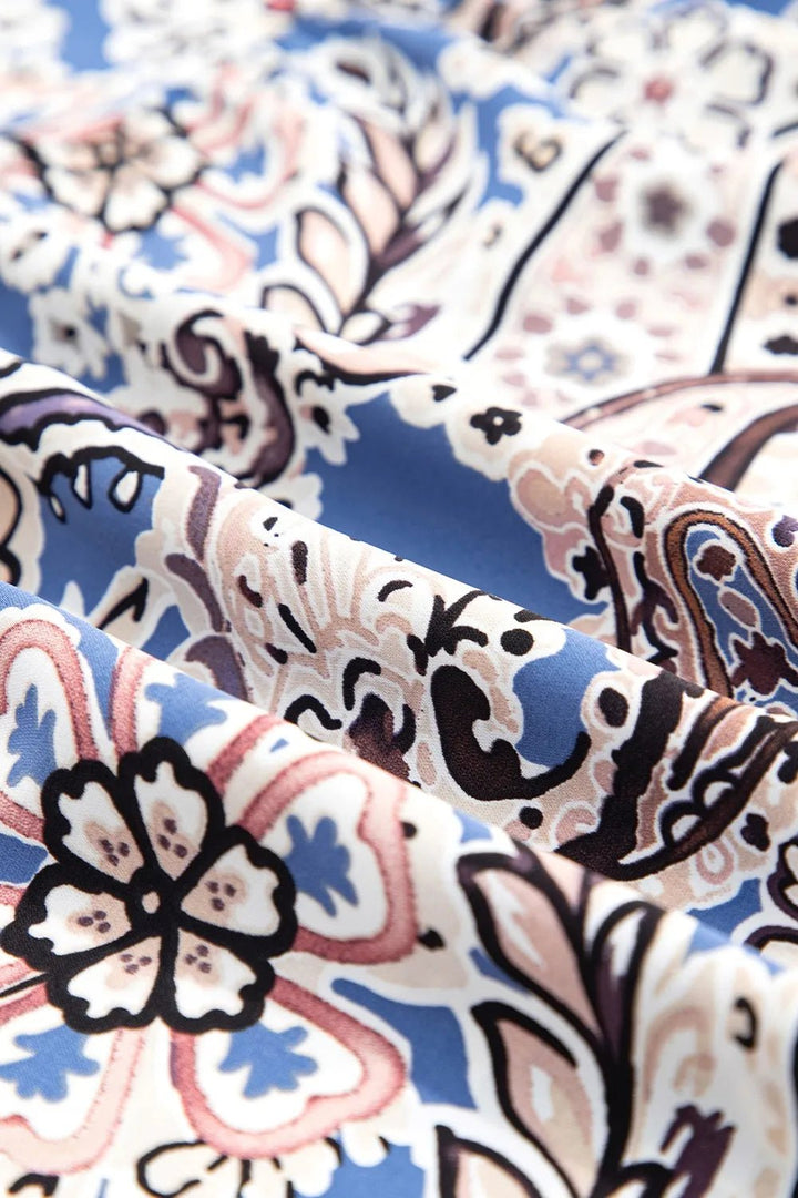 Paisley Print Twist Detail Smocked Back Spaghetti Straps Dress - Maka Boho