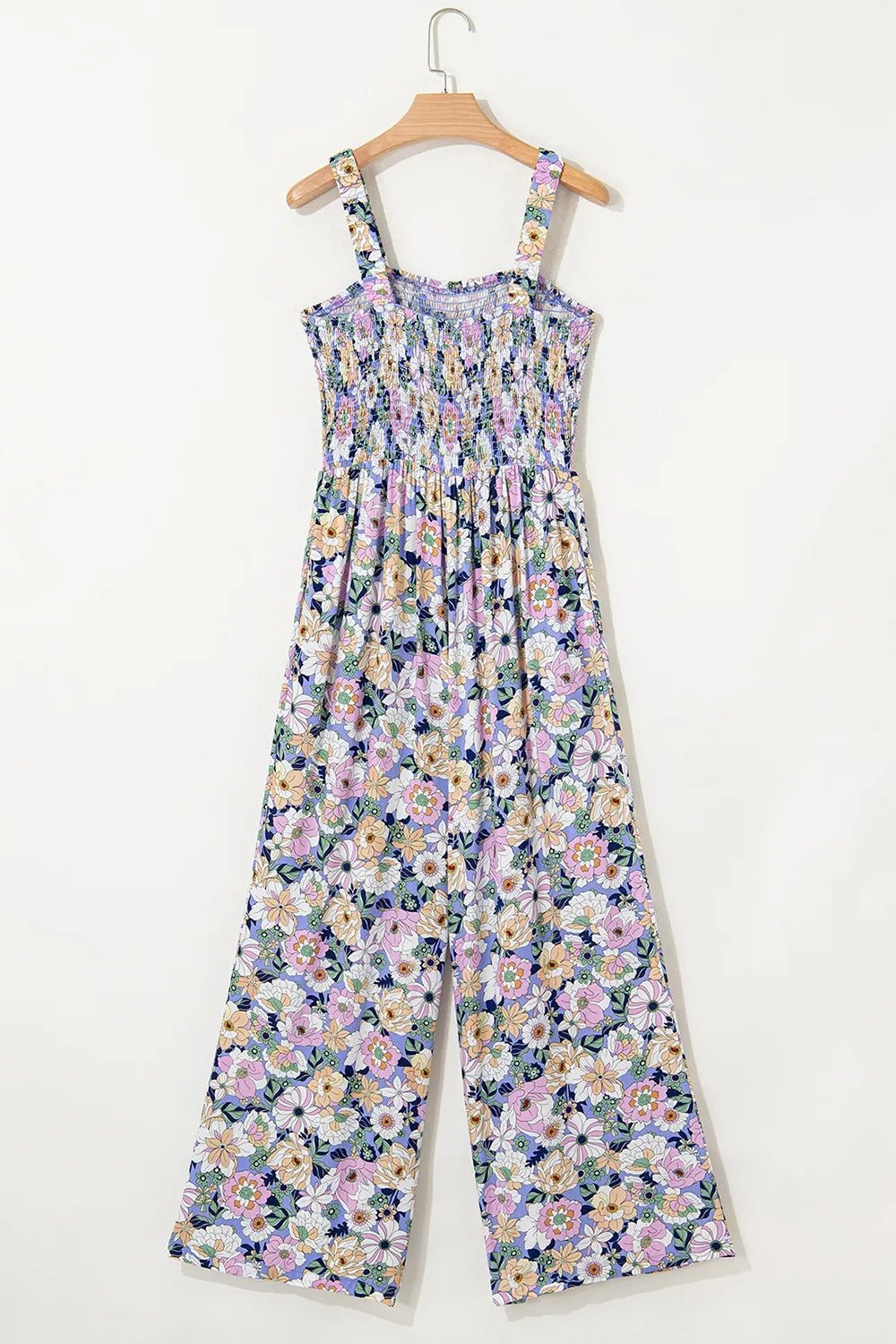 Floral Print Smocked High Waist Square Neck Jumpsuit - Maka Boho