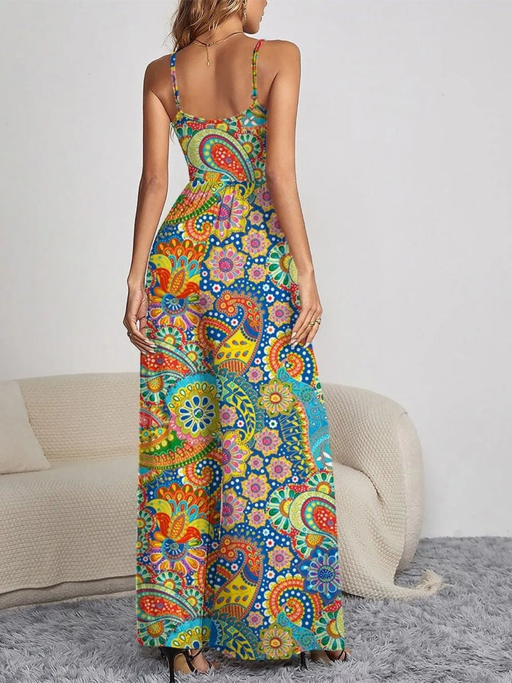 FAM - FAM Decorative Button Spaghetti Strap Wide Leg Jumpsuit - Maka Boho