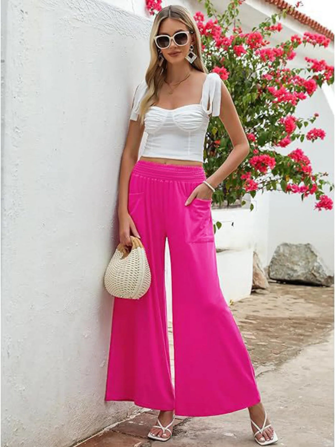 High - Waisted Wide Leg Pants with Pockets - Maka Boho