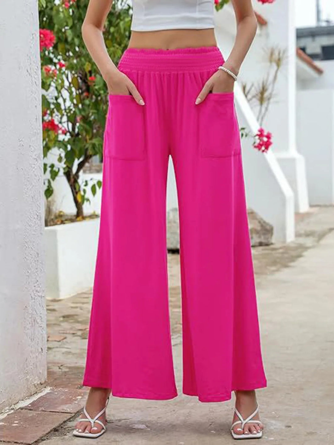 High - Waisted Wide Leg Pants with Pockets - Maka Boho