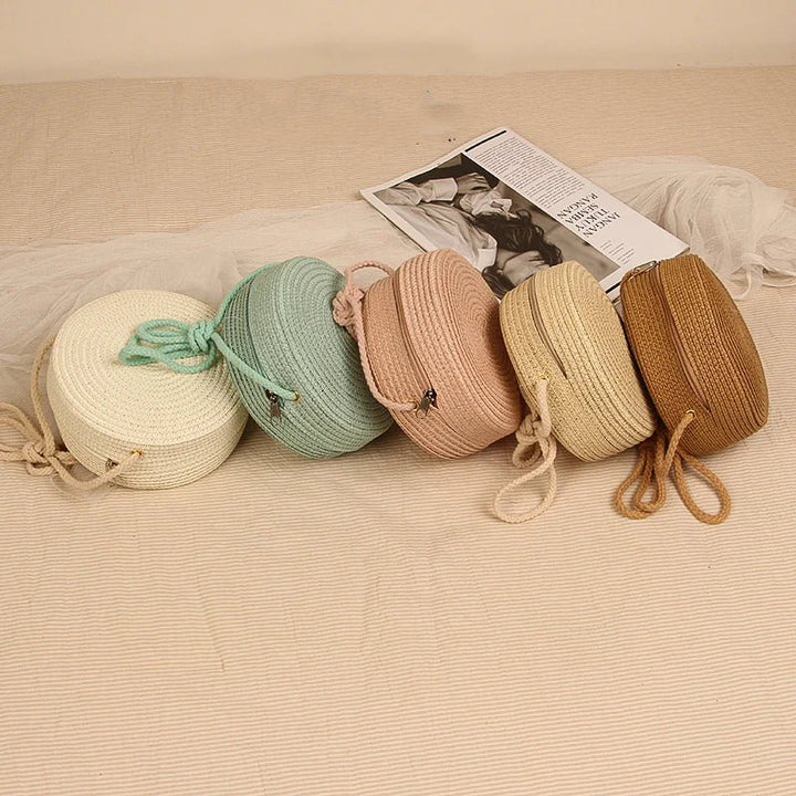 Summer Round Straw Bag For Women Woven Handmade Shoulder Bag New Travel Rattan Beach Bag Casual Style Crossbody Bag Handbag Purs - Maka Boho