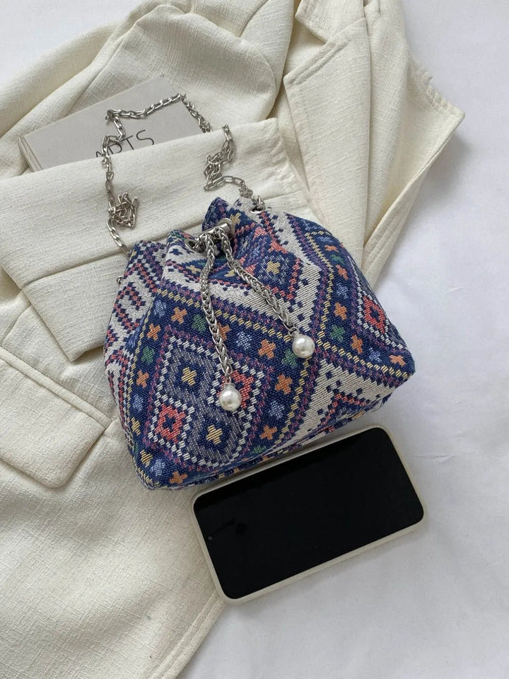 Printed Chain Bucket Bag - Maka Boho