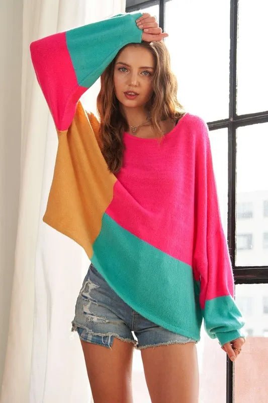 ADORA Loose Fit Colorblock Sweater - Maka Boho