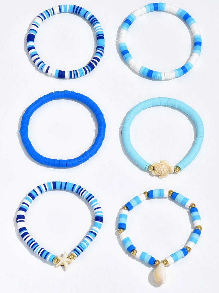 6 - Piece Ceramic Beaded Shell Bracelet - Maka Boho