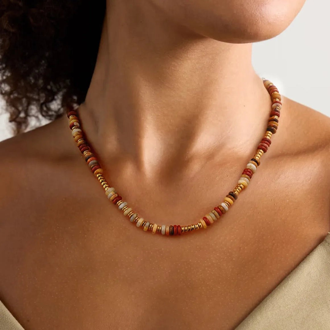 18K Gold - Plated Natural stone Beaded Necklace - Maka Boho