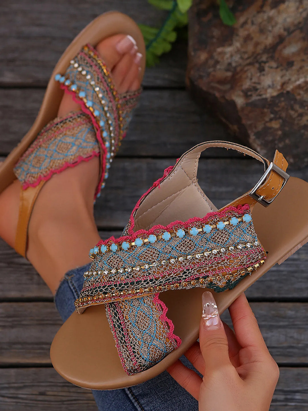 Bohemian Cross - Strap Flat Sandals - Maka Boho