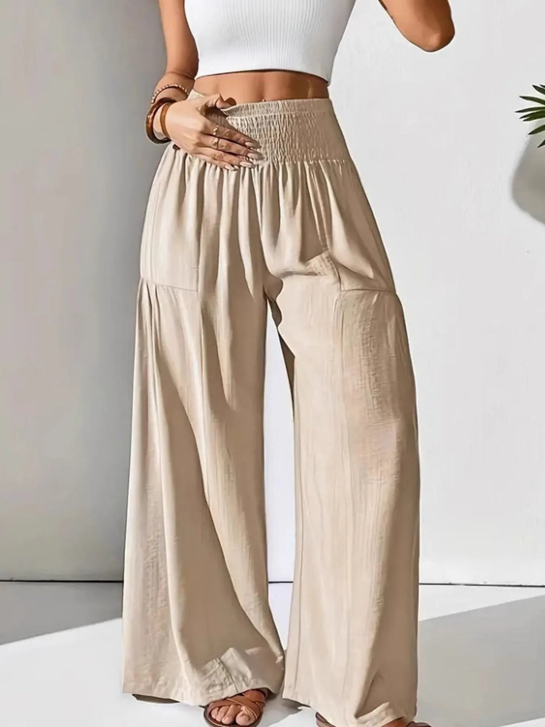 Smocked Waist Wide Leg Pants - Maka Boho