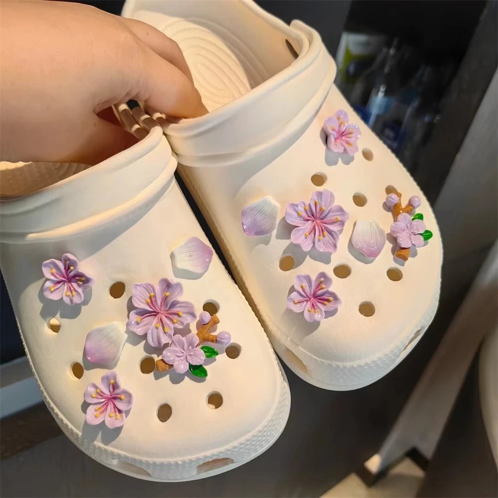 3D Cherry Flowers Set Shoe Charms Clogs Accessoriess DIY Slide Sandals Garden Shoe Decor Buckle Beach Bag Pins Girls Women Gifts - Maka Boho
