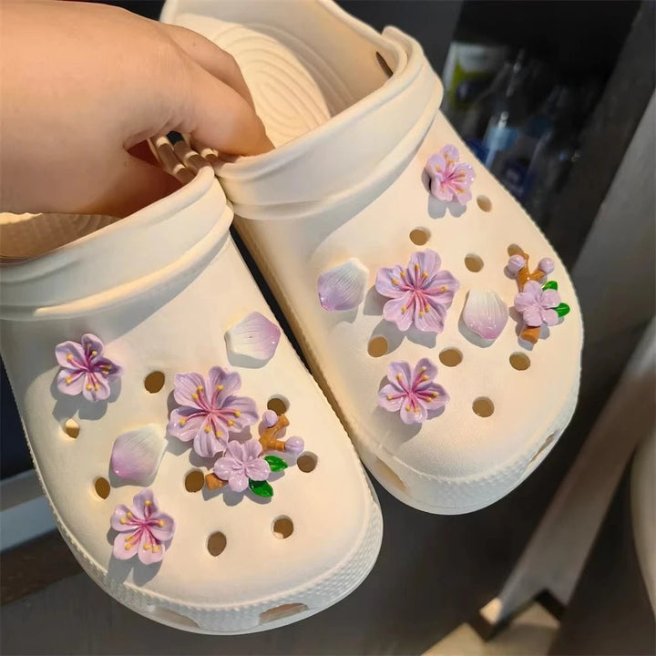 3D Cherry Flowers Set Shoe Charms Clogs Accessoriess DIY Slide Sandals Garden Shoe Decor Buckle Beach Bag Pins Girls Women Gifts - Maka Boho
