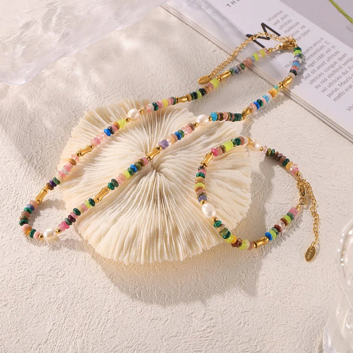 Bohemian Natural Stone Pearl Beaded Jewelry Set - Maka Boho