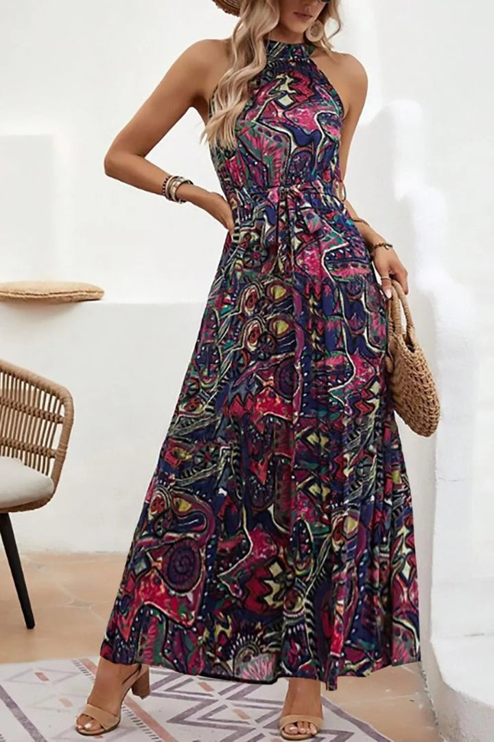 Tied Floral Sleeveless Dress - Maka Boho