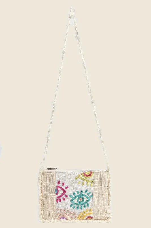 Fame Seed Beaded Eye Pattern Crossbody Bag - Maka Boho