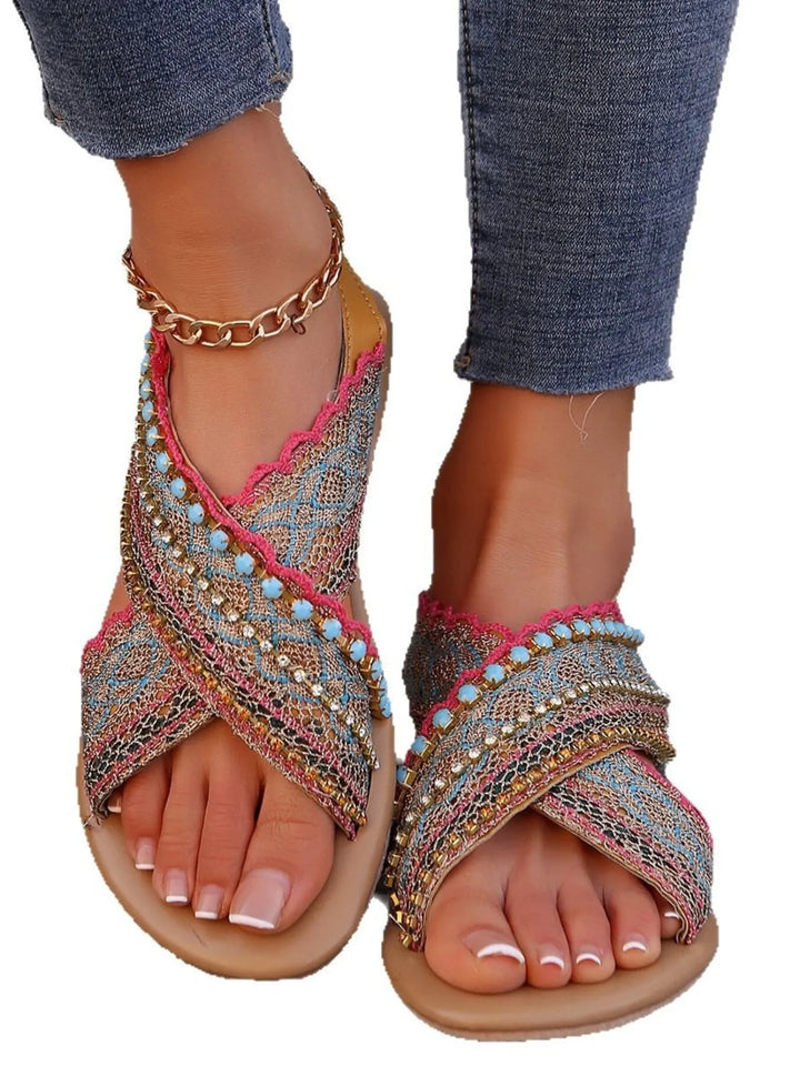 Bohemian Cross - Strap Flat Sandals - Maka Boho
