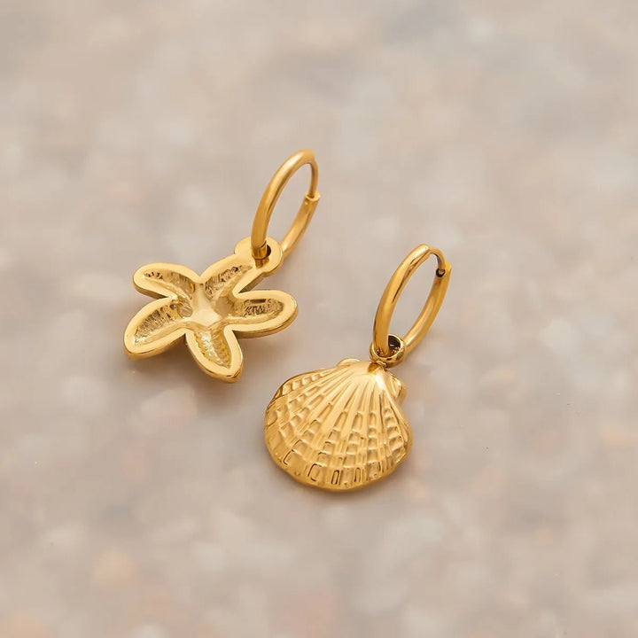 Vintage Gold Seashell & Starfish Drop Earrings - Maka Boho