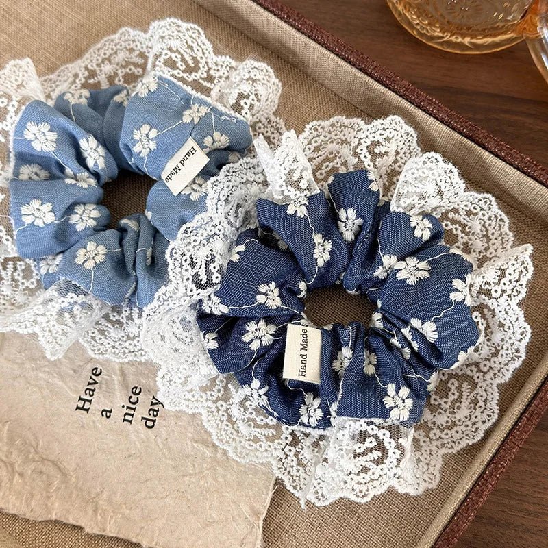 Denim Lace Scrunchie - Maka Boho