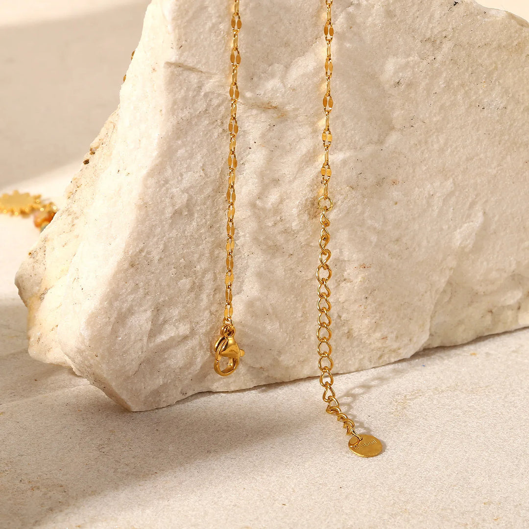Bohemian Sun Charm Beaded Stainless Steel Necklace - Maka Boho