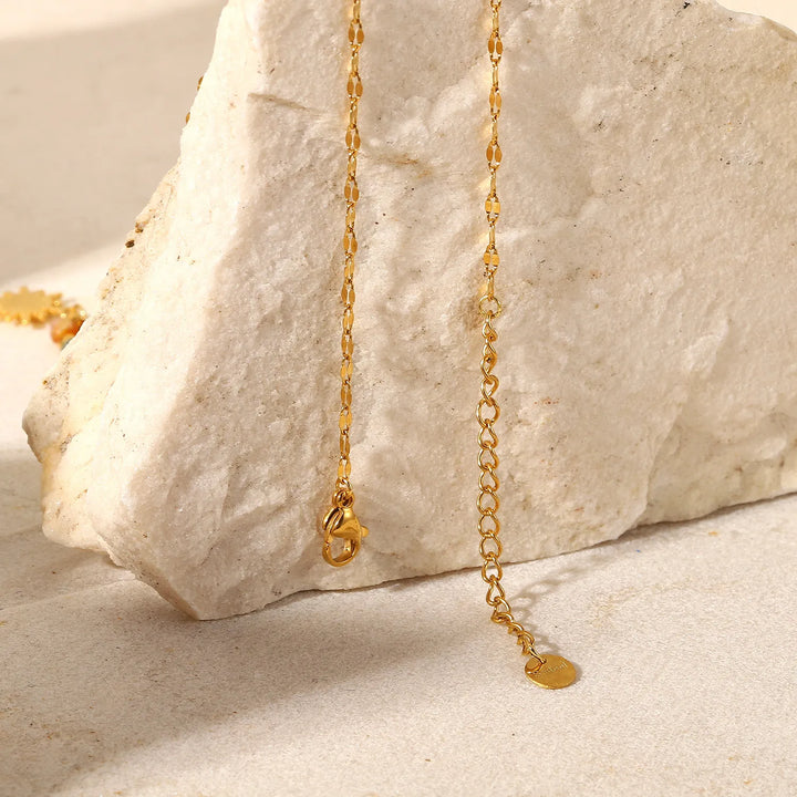 Bohemian Sun Charm Beaded Stainless Steel Necklace - Maka Boho