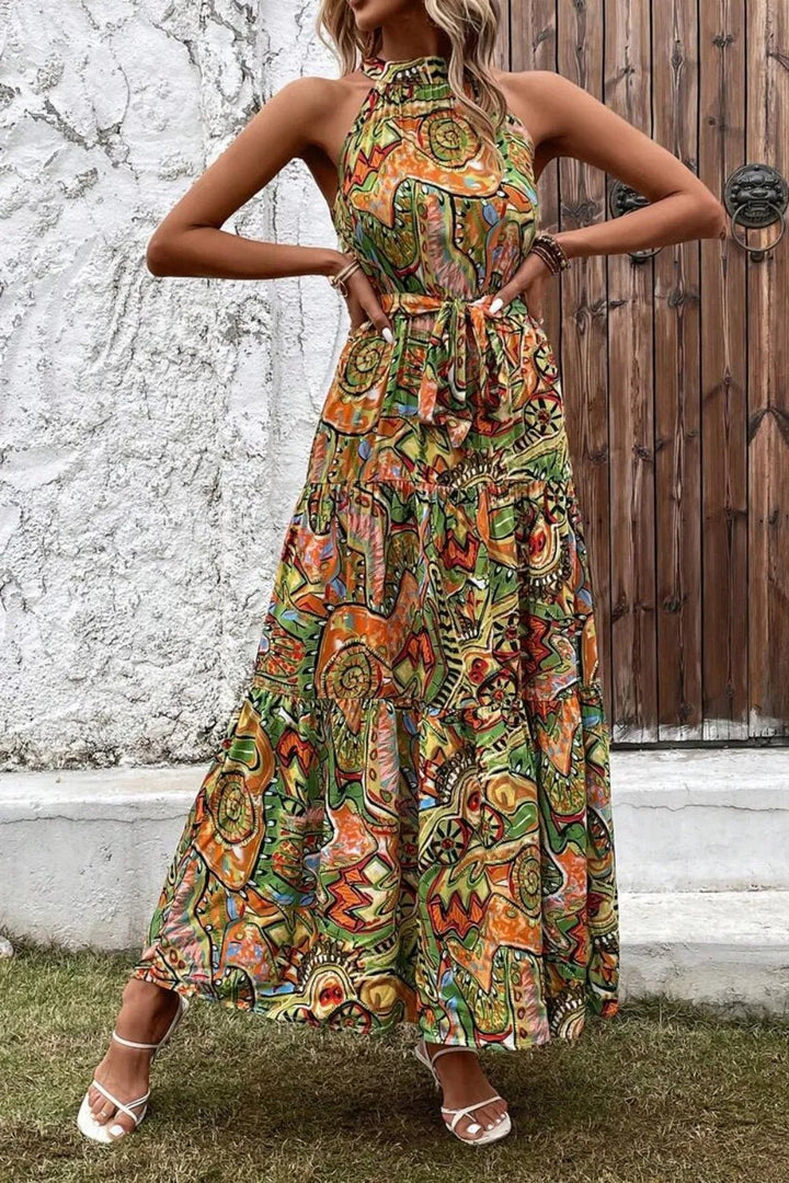 Tied Floral Sleeveless Dress - Maka Boho