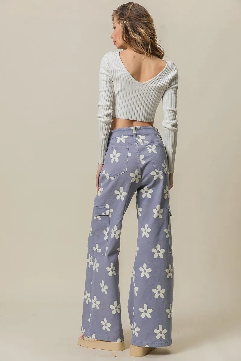 BiBi Flower Printed Side Pocket Wide Pants - Maka Boho