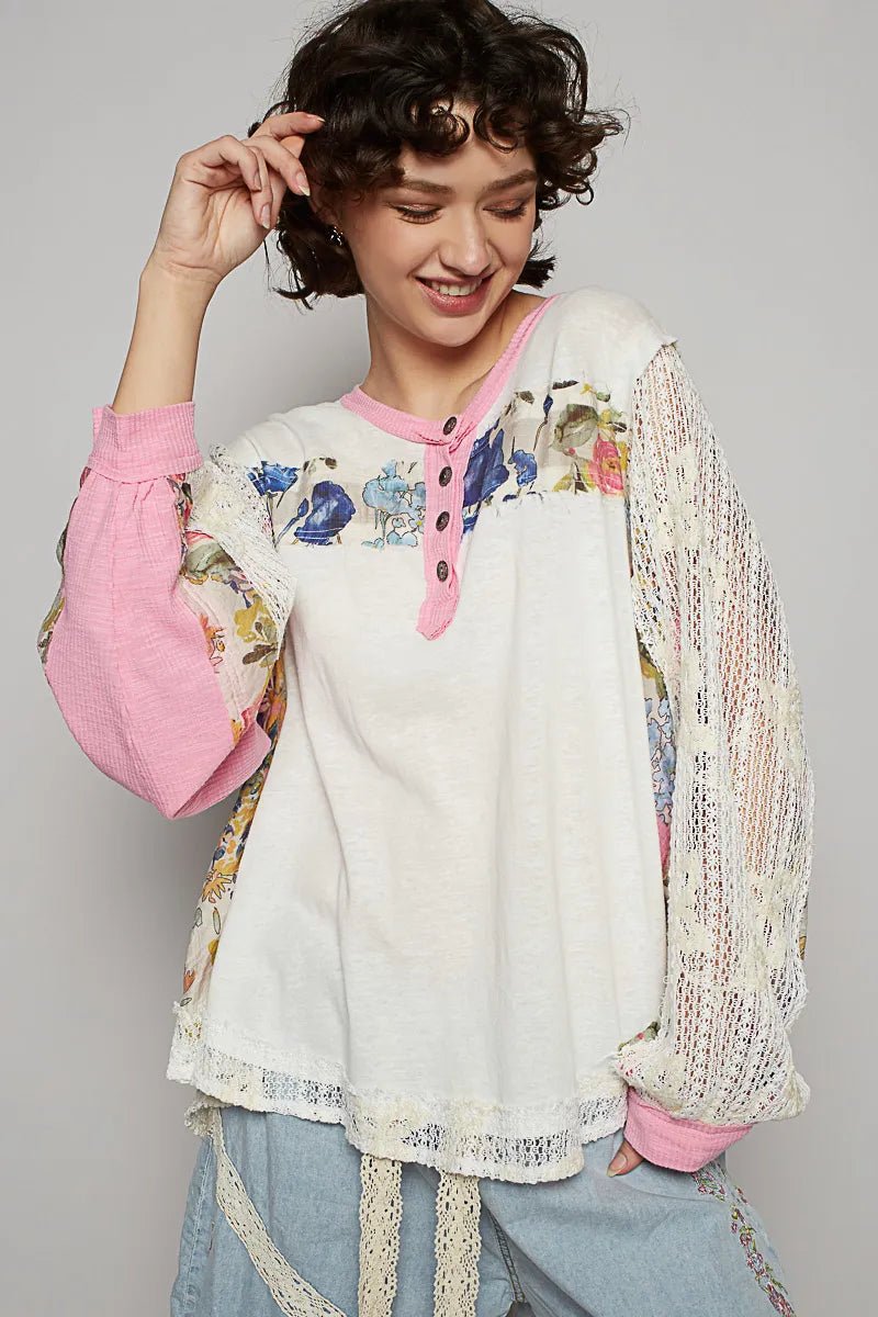 POL Floral Patchwork Blouse - Maka Boho