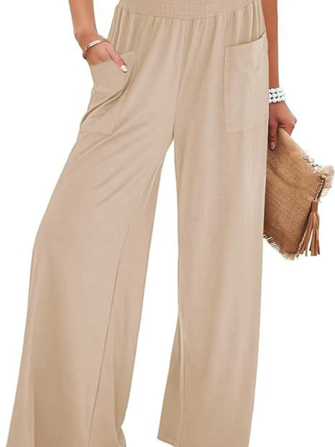 High - Waisted Wide Leg Pants with Pockets - Maka Boho